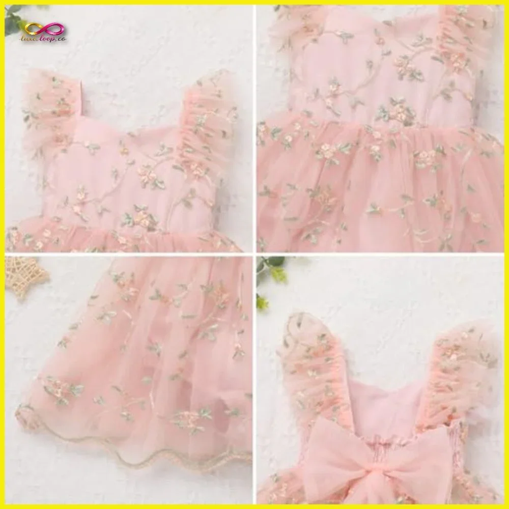 Floral Lace Tulle Romper Tutu Dress Headband Set Boho Princess Birthday Outfit - Picture 7 of 7